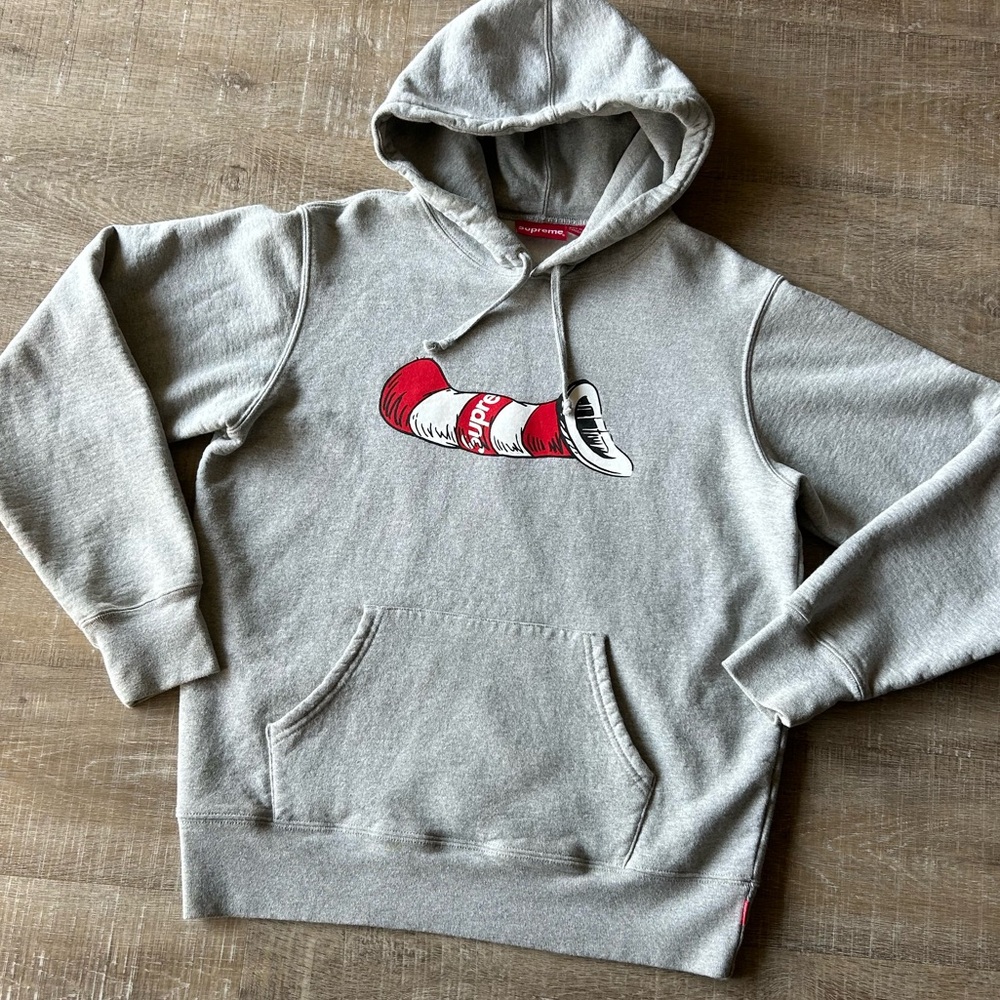 Supreme Gray Hoodie with Red and White Logo